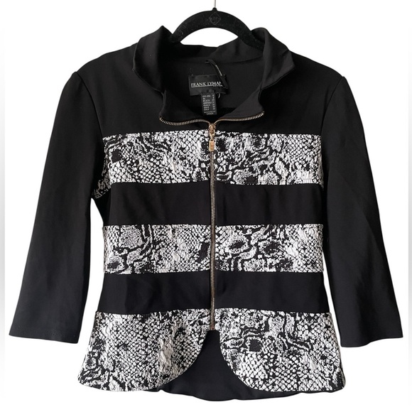 Frank Lyman Design Jackets & Blazers - Frank Lyman Design Black and White Zip Jacket with Cropped Sleeves Size 6